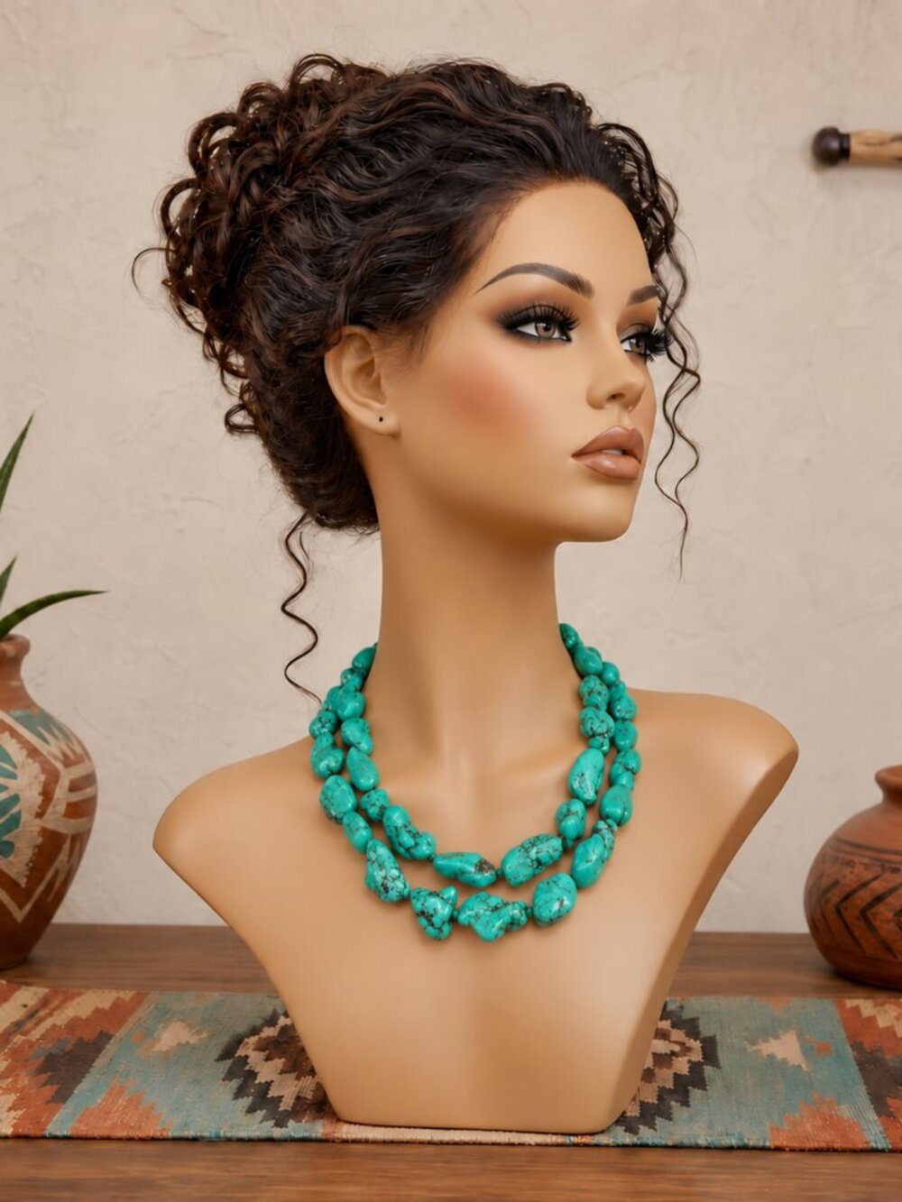 Green Turquoise Magnesite Nugget Statement Necklace Chunky Artisan Boho Jewelry